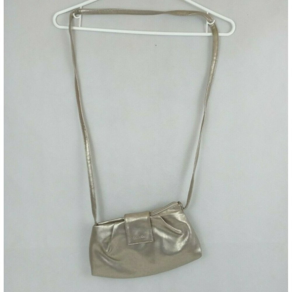 Calvin Klein Gold Leather Crossbody Clutch Purse